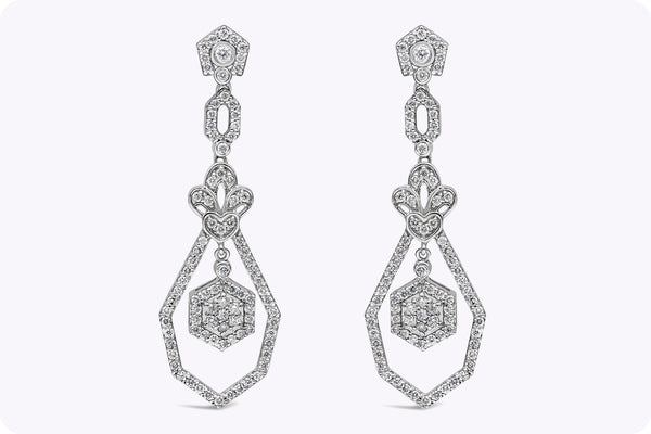 1.50 Carat Total Round Diamond Chandelier Dangle Earrings in White Gold