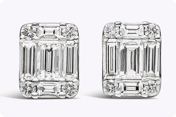 0.94 Carats Total Mixed-Cut Diamond Cluster Illusion Stud Earrings in White Gold