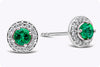 0.62 Carat Total Green Emerald and Diamond Halo Stud Earrings in White Gold