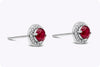 1.35 Carats Total Round Cut Ruby and Diamond Halo Stud Earrings in White Gold