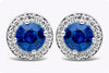 1.42 Carats Total Blue Sapphire and Diamonds Halo Stud Earrings in White Gold