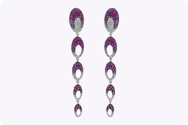 Palmiero Jewelry Design 12.84 Carats Total Pink Sapphire and Diamond Drop Earrings in White Gold