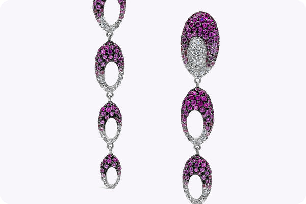 Palmiero Jewelry Design 12.84 Carats Total Pink Sapphire and Diamond Drop Earrings in White Gold