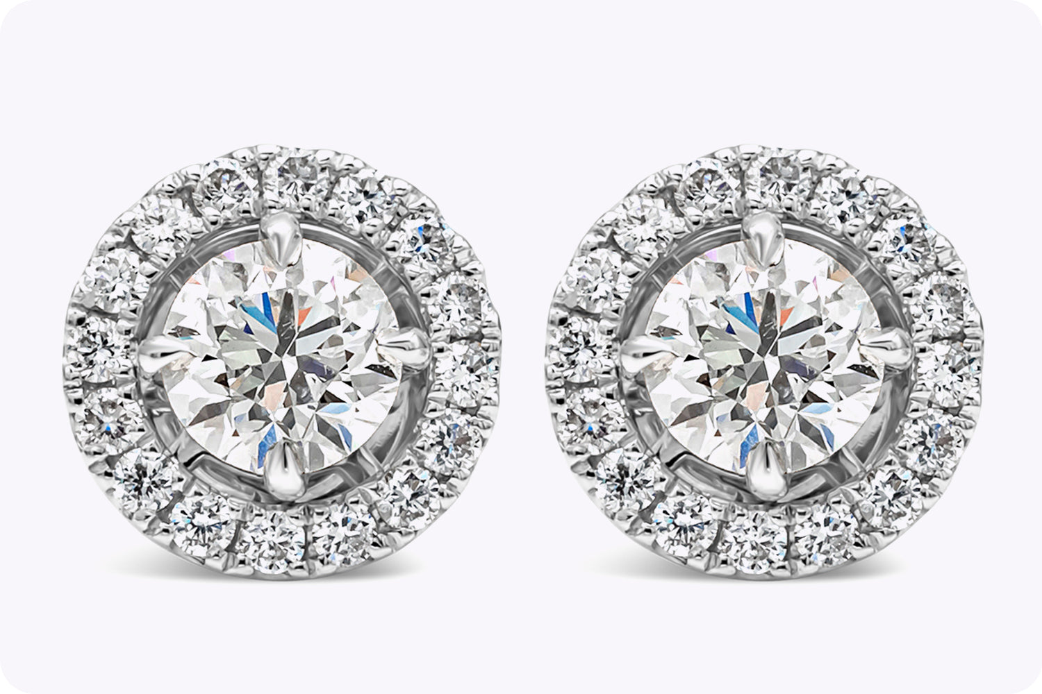 1.20 Carat Total Brilliant Round Shape Diamond Halo Stud Earrings in White Gold