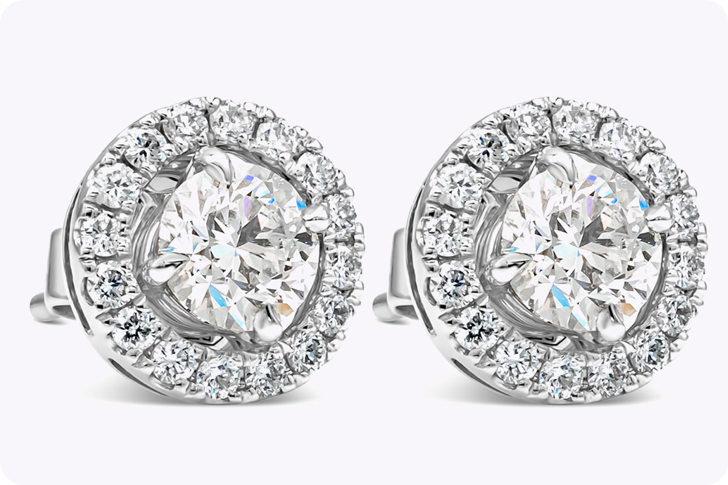 1.20 Carat Total Brilliant Round Shape Diamond Halo Stud Earrings in White Gold