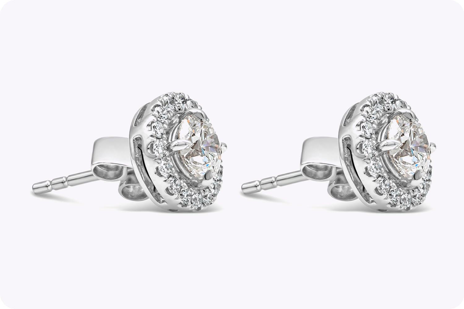 1.20 Carat Total Brilliant Round Shape Diamond Halo Stud Earrings in White Gold