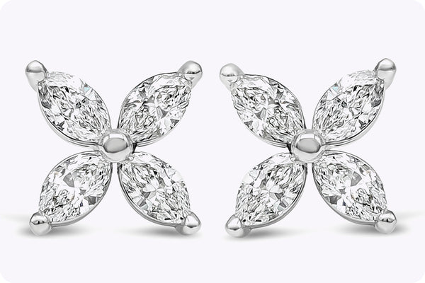 1.98 Carat Total Marquise Cut Diamond Stud Earrings in White Gold