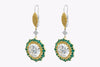 GIA Certified 20.41 Carats Total Round Brilliant Cut Diamond & Emerald Open-Work Dangle Drop Earrings