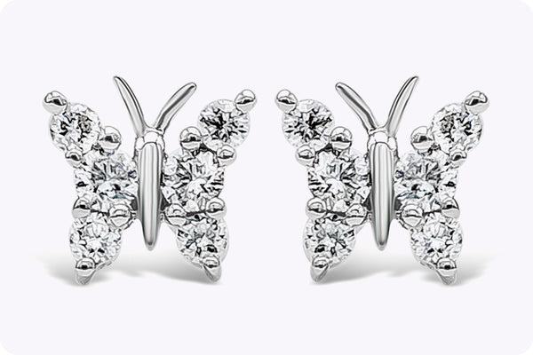 0.30 Carat Brilliant Round Cut Diamond Butterfly Stud Earrings in White Gold