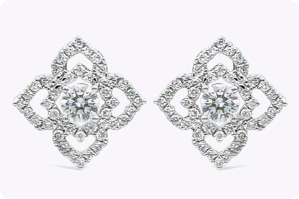 0.56 Carat Total Round Cut Diamond Open-work Stud Earrings in White Gold