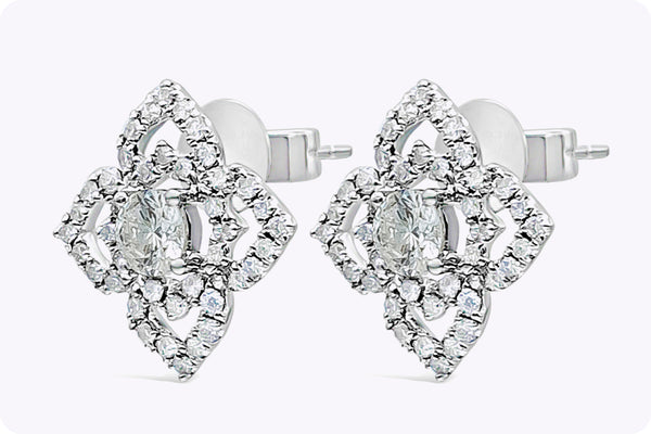 0.56 Carat Total Round Cut Diamond Open-work Stud Earrings in White Gold