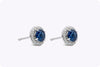 1.52 Carats Total Round Cut Blue Sapphire and Diamond Halo Stud Earrings in White Gold