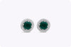 1.20 Carats Total Round Cut Green Emerald and Diamond Halo Stud Earrings in White Gold