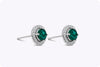 1.20 Carats Total Round Cut Green Emerald and Diamond Halo Stud Earrings in White Gold