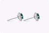 1.20 Carats Total Round Cut Green Emerald and Diamond Halo Stud Earrings in White Gold