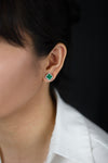 1.05 Carats Total Round Cut Colombian Green Emerald & Diamond Halo Stud Earrings in White Gold