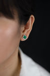 1.05 Carats Total Round Cut Colombian Green Emerald & Diamond Halo Stud Earrings in White Gold