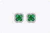 1.05 Carats Total Round Cut Colombian Green Emerald & Diamond Halo Stud Earrings in White Gold