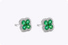 1.05 Carats Total Round Cut Colombian Green Emerald & Diamond Halo Stud Earrings in White Gold