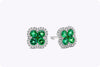 1.05 Carats Total Round Cut Colombian Green Emerald & Diamond Halo Stud Earrings in White Gold