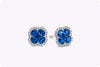 1.94 Carats Total Mixed Shape Blue Sapphire & Round Diamond Halo Stud Earrings in White Gold