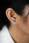 0.63 Carats Total Pear Shape Colombian Green Emerald & Round Diamond Halo Stud Earrings in White Gold