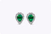 0.63 Carats Total Pear Shape Colombian Green Emerald & Round Diamond Halo Stud Earrings in White Gold