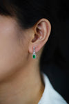 1.02 Carats Total Emerald Cut Emerald with Diamond Halo Dangle Earrings in White Gold