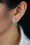 0.66 Carats Total Mixed Cut Colombian Emerald with Diamond Halo Dangle Earrings in White Gold