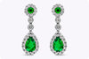 0.66 Carats Total Mixed Cut Colombian Green Emerald & Diamond Halo Dangle Earrings in White Gold