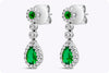 0.66 Carats Total Mixed Cut Colombian Emerald with Diamond Halo Dangle Earrings in White Gold