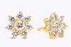 1.35 Carats Total Brilliant Round Shape Diamond Flower Stud Earrings in Yellow Gold