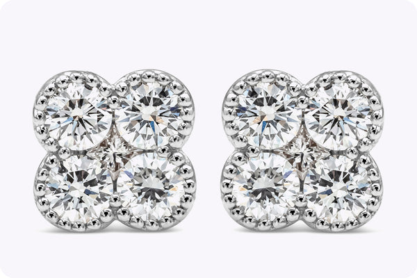 0.75 Carats Total Brilliant Round Cut Diamond Clover Stud Earrings in White Gold