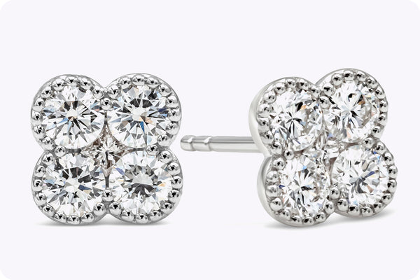 0.75 Carats Total Brilliant Round Cut Diamond Clover Stud Earrings in White Gold