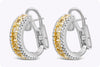 2.66 Carats Total Cushion Cut Fancy Yellow and White Diamond Pave Hoop Earrings in White Gold & Yellow Gold