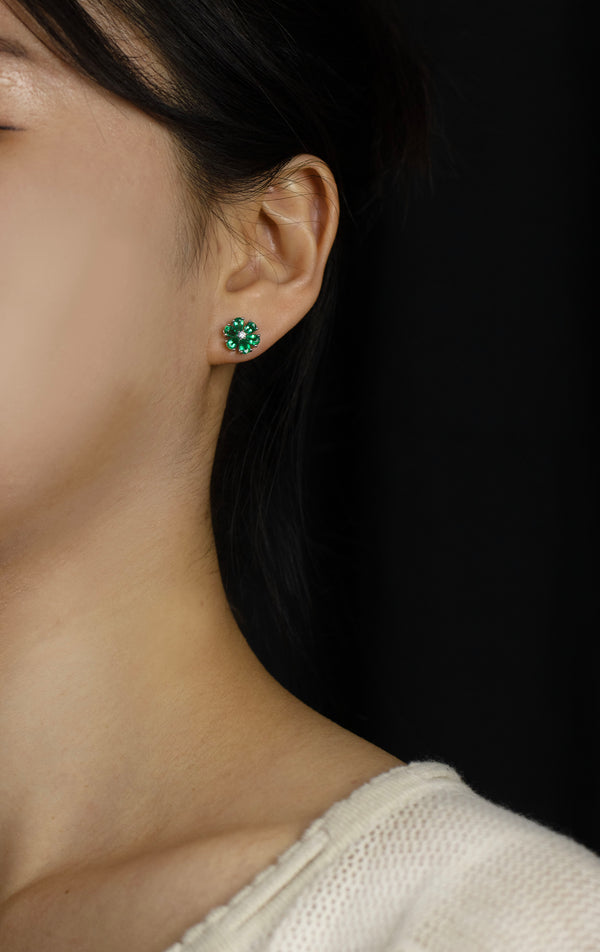 1.84 Carats Total Pear Shape Emerald with Diamond Stud Earrings in White Gold