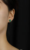 1.84 Carats Total Pear Shape Green Emerald & Round Diamond Stud Earrings in White Gold