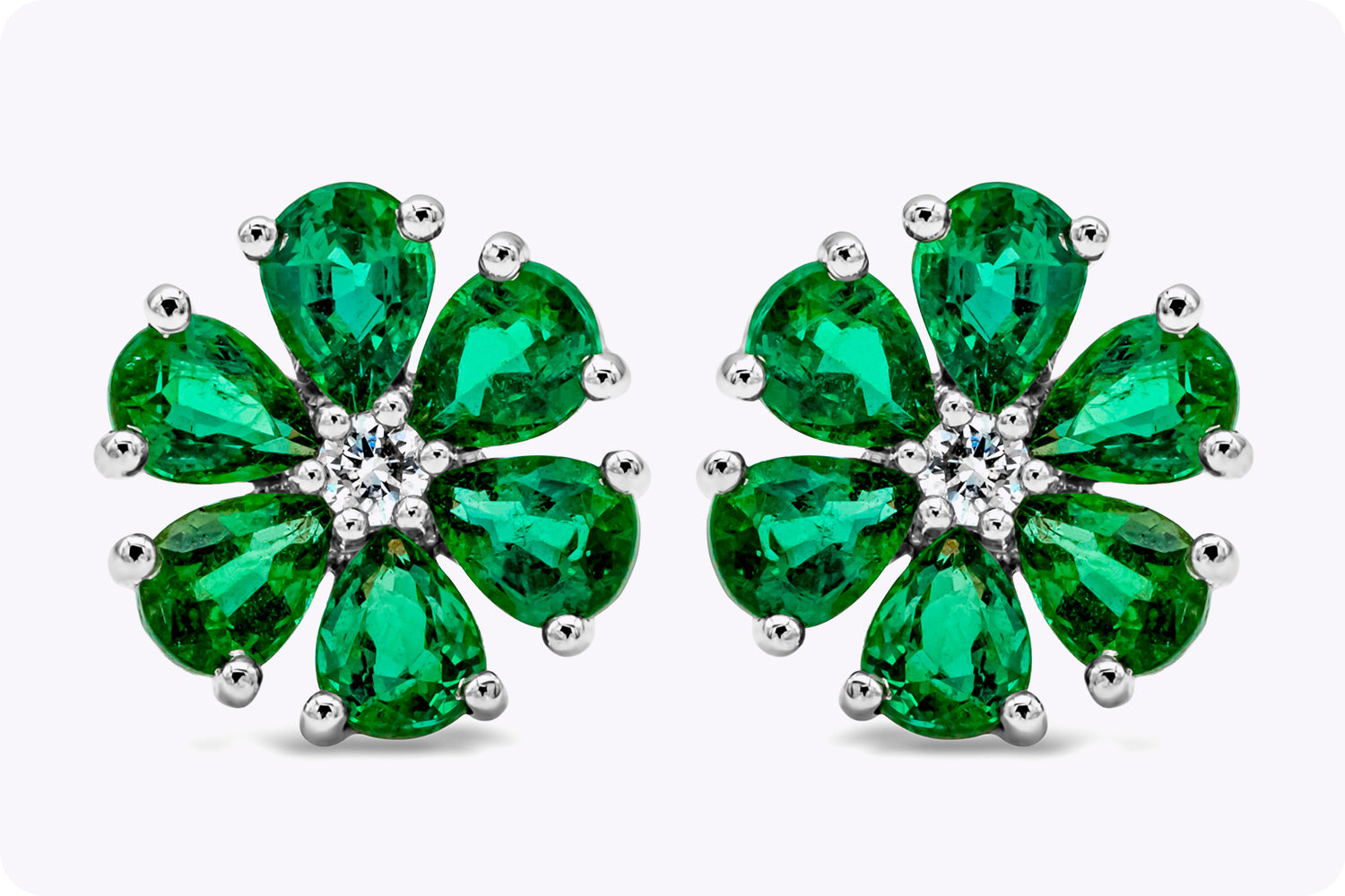 1.84 Carats Total Pear Shape Emerald with Diamond Stud Earrings in White Gold