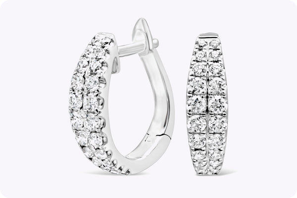 0.40 Carats Total Brilliant Round Diamond Huggie Hoop Earrings in White Gold