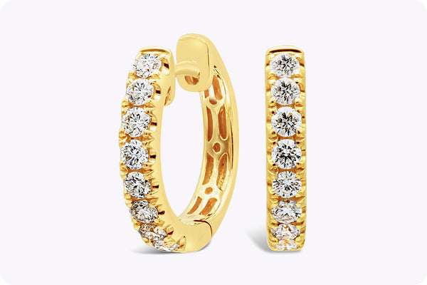 0.46 Carats Total Brilliant Round Cut Diamond Huggie Hoop Earrings in Yellow Gold