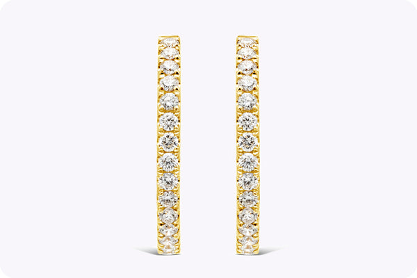 2.06 Carats Total Brilliant Round Shape Diamond Hoop Earrings in Yellow Gold