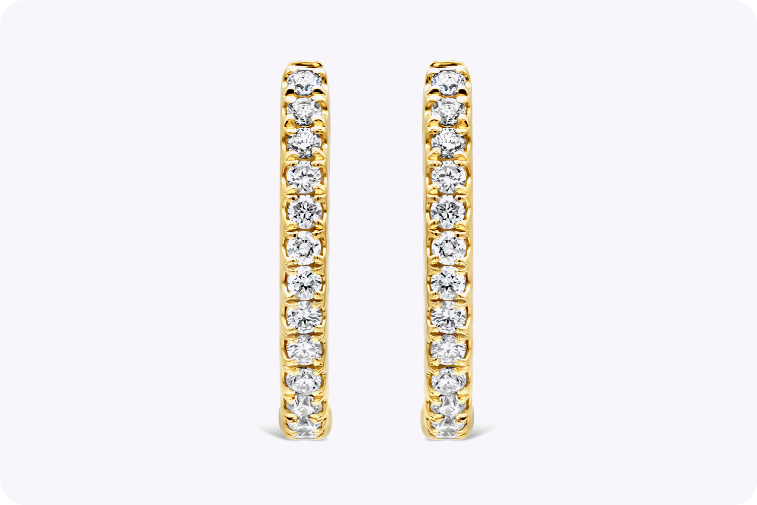 0.91 Carats Total Brilliant Round Diamond Hoop Earrings in Yellow Gold