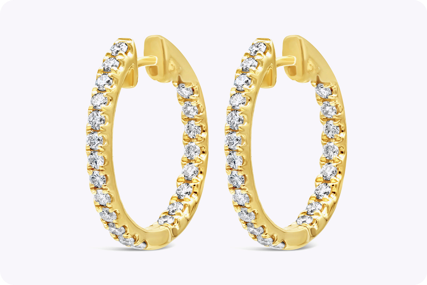 0.91 Carats Total Brilliant Round Diamond Hoop Earrings in Yellow Gold