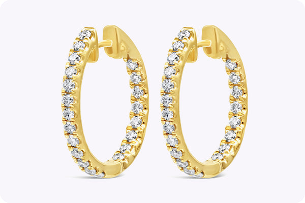 0.91 Carats Total Brilliant Round Diamond Hoop Earrings in Yellow Gold