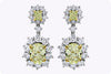 6.15 Carat Fancy Yellow Diamond Halo Flower Dangle Earrings in White Gold