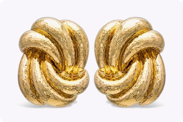 David Webb 41.78 Grams 18k Yellow Gold large Hammered Gold Clip Earrings