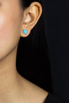 Van Cleef & Arpels Sweet Alhambra Turquoise Clover White Gold Stud Earrings