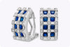 2.40 Carats Total Asscher Cut Sapphire with Diamond Hoop Earrings in White Gold