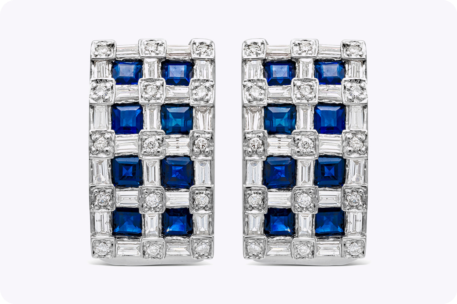 2.40 Carats Total Asscher Cut Sapphire with Diamond Hoop Earrings in White Gold