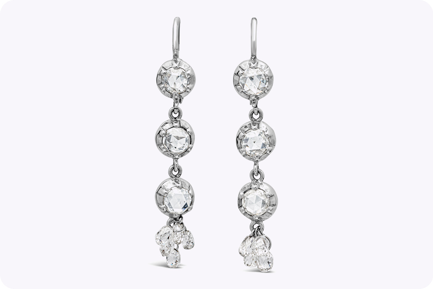 2.00 Carats Total Mixed Cut Diamond Fashion Drop Earrings in 14K White Gold